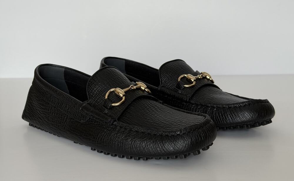 Gucci Leather Horsebit Driver Loafers Shoes Black 8.5 US (8 Gucci) 674254 NIB
